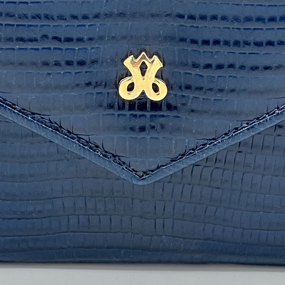 Vntg Jay Herbert New York Mini Crocodile Embossed Navy Leather Crossbody Clutch - Picture 3 of 11